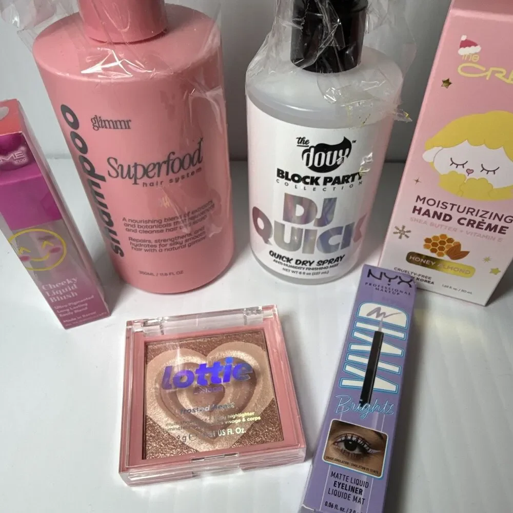 6pc Assorted Full Size Cruelty-Free Lot: Cheeky Blush, Lottie HL, NYX Lilac